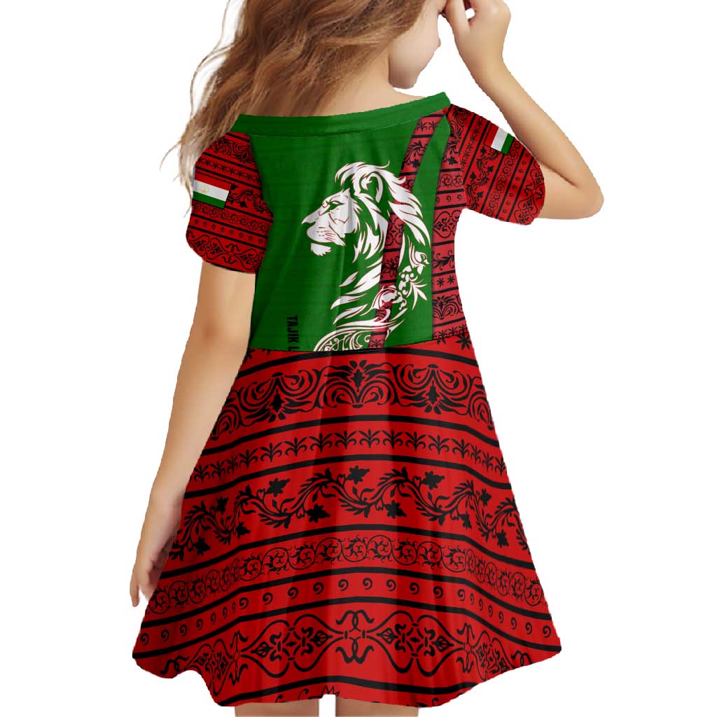 Tajikistan Green Lion Family Matching Off Shoulder Maxi Dress and Hawaiian Shirt with Red Folk Pattern with Majestic Script