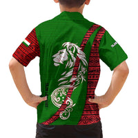 Tajikistan Green Lion Family Matching Off Shoulder Short Dress and Hawaiian Shirt with Red Folk Pattern with Majestic Script