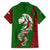 Tajikistan Green Lion Family Matching Off Shoulder Short Dress and Hawaiian Shirt with Red Folk Pattern with Majestic Script