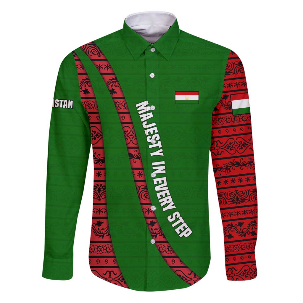 Tajikistan Green Lion Family Matching Puletasi and Hawaiian Shirt with Red Folk Pattern with Majestic Script