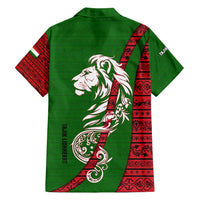 Tajikistan Green Lion Family Matching Summer Maxi Dress and Hawaiian Shirt with Red Folk Pattern with Majestic Script