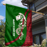 Tajikistan Green Lion Garden Flag with Red Folk Pattern with Majestic Script