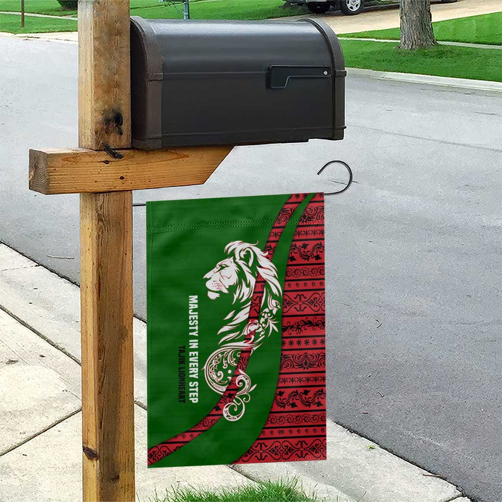 Tajikistan Green Lion Garden Flag with Red Folk Pattern with Majestic Script