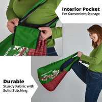 Tajikistan Green Lion Grocery Bag with Red Folk Pattern with Majestic Script