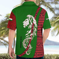 Tajikistan Green Lion Hawaiian Shirt with Red Folk Pattern with Majestic Script