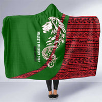 Tajikistan Green Lion Hooded Blanket with Red Folk Pattern with Majestic Script