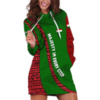 Tajikistan Green Lion Hoodie Dress with Red Folk Pattern with Majestic Script