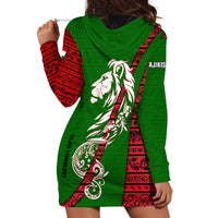 Tajikistan Green Lion Hoodie Dress with Red Folk Pattern with Majestic Script