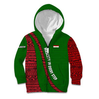 Tajikistan Green Lion Kid Hoodie with Red Folk Pattern with Majestic Script
