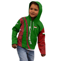 Tajikistan Green Lion Kid Hoodie with Red Folk Pattern with Majestic Script