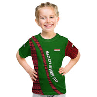 Tajikistan Green Lion Kid T Shirt with Red Folk Pattern with Majestic Script