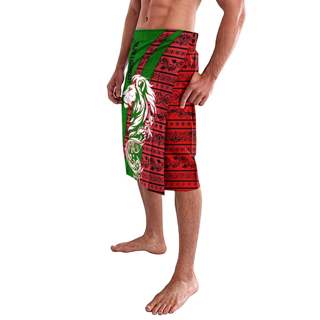 Tajikistan Green Lion Lavalava with Red Folk Pattern with Majestic Script