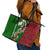 Tajikistan Green Lion Leather Tote Bag with Red Folk Pattern with Majestic Script