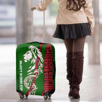 Tajikistan Green Lion Luggage Cover with Red Folk Pattern with Majestic Script