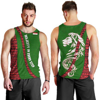 Tajikistan Green Lion Men Tank Top with Red Folk Pattern with Majestic Script