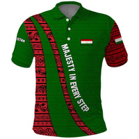 Tajikistan Green Lion Polo Shirt with Red Folk Pattern with Majestic Script