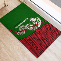 Tajikistan Green Lion Rubber Doormat with Red Folk Pattern with Majestic Script