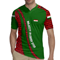 Tajikistan Green Lion Rugby Jersey with Red Folk Pattern with Majestic Script