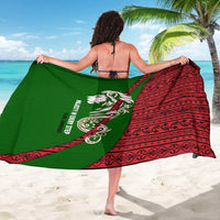 Tajikistan Green Lion Sarong with Red Folk Pattern with Majestic Script