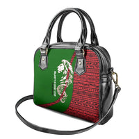 Tajikistan Green Lion Shoulder Handbag with Red Folk Pattern with Majestic Script