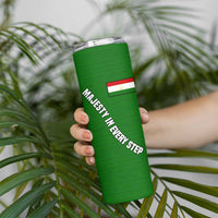 Tajikistan Green Lion Skinny Tumbler with Red Folk Pattern with Majestic Script