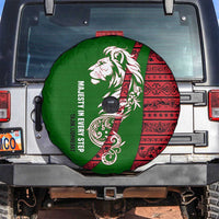 Tajikistan Green Lion Spare Tire Cover with Red Folk Pattern with Majestic Script