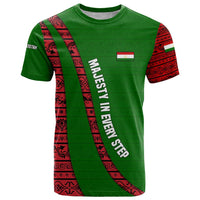 Tajikistan Green Lion T Shirt with Red Folk Pattern with Majestic Script