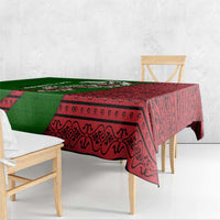 Tajikistan Green Lion Tablecloth with Red Folk Pattern with Majestic Script