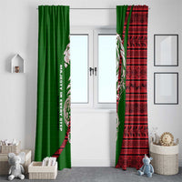 Tajikistan Green Lion Window Curtain with Red Folk Pattern with Majestic Script