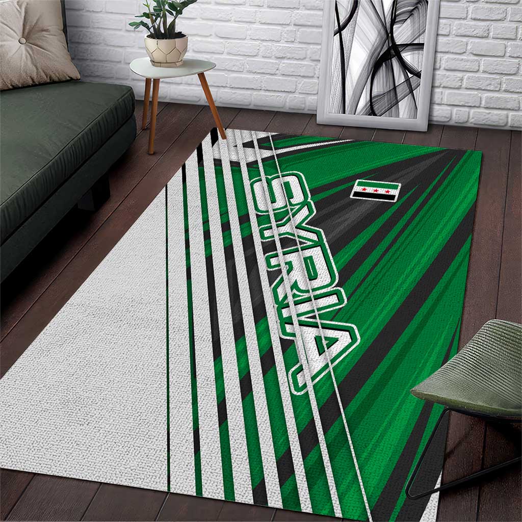 Modern Syria Flag Area Rug with Green and Black Diagonal Stripe Design