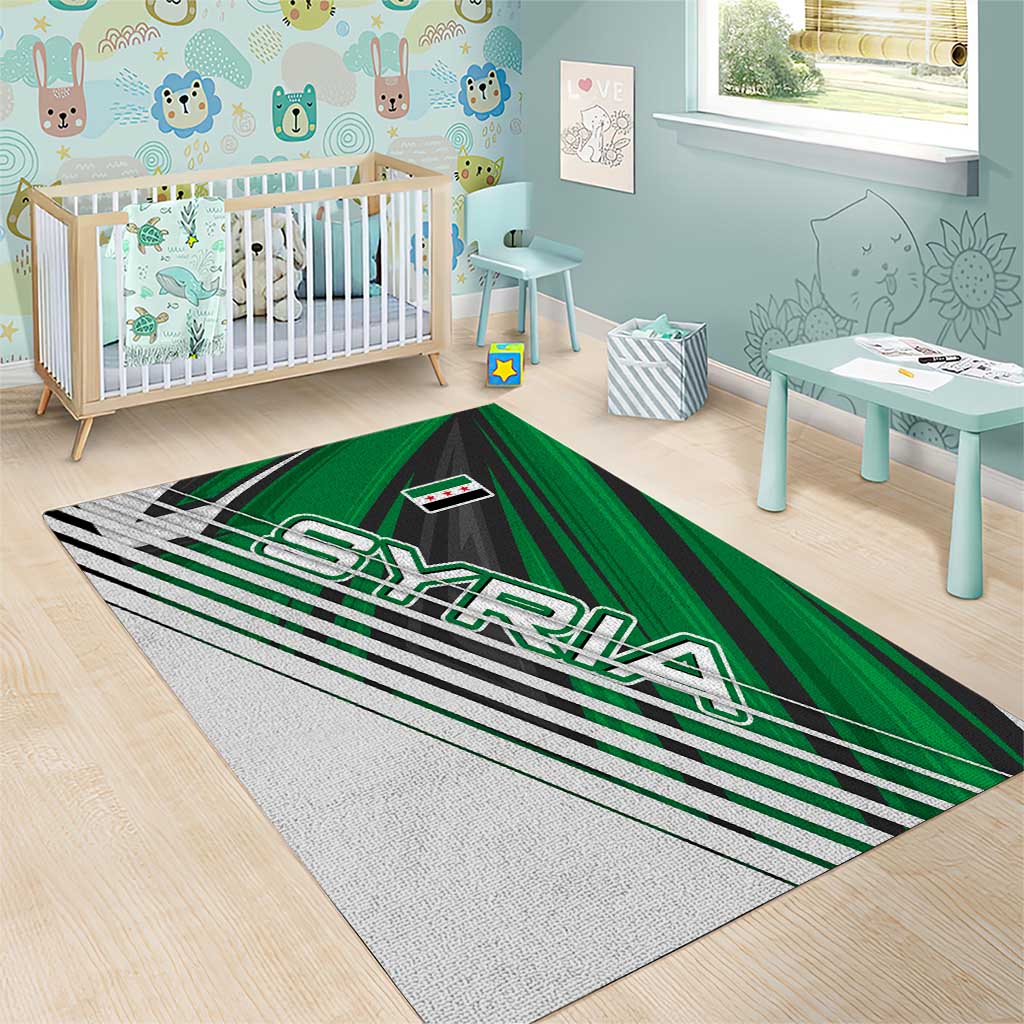 Modern Syria Flag Area Rug with Green and Black Diagonal Stripe Design