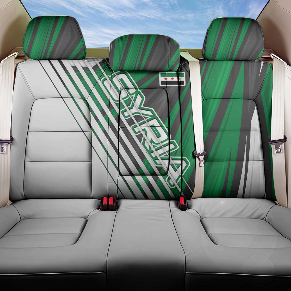 Modern Syria Flag Back Car Seat Cover with Green and Black Diagonal Stripe Design