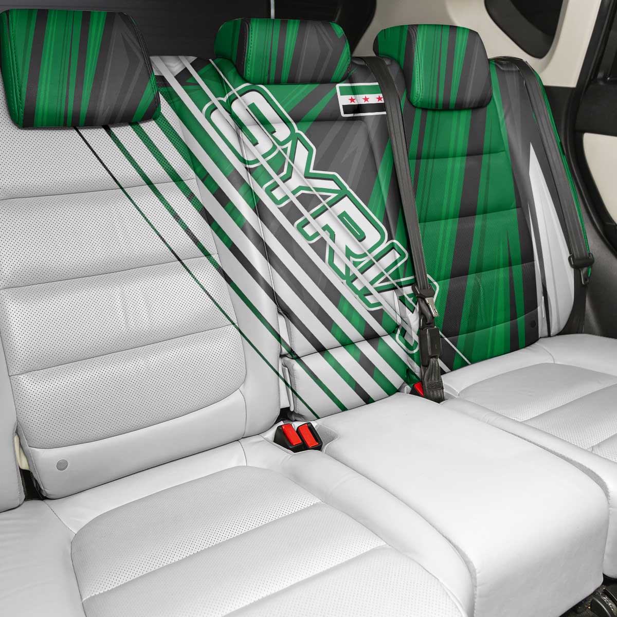Modern Syria Flag Back Car Seat Cover with Green and Black Diagonal Stripe Design