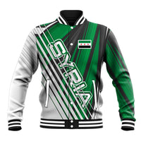 Modern Syria Flag Baseball Jacket with Green and Black Diagonal Stripe Design
