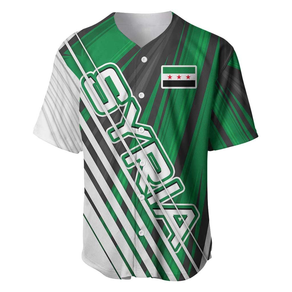 Modern Syria Flag Baseball Jersey with Green and Black Diagonal Stripe Design