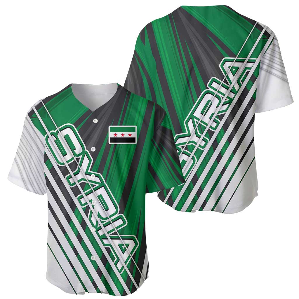 Modern Syria Flag Baseball Jersey with Green and Black Diagonal Stripe Design