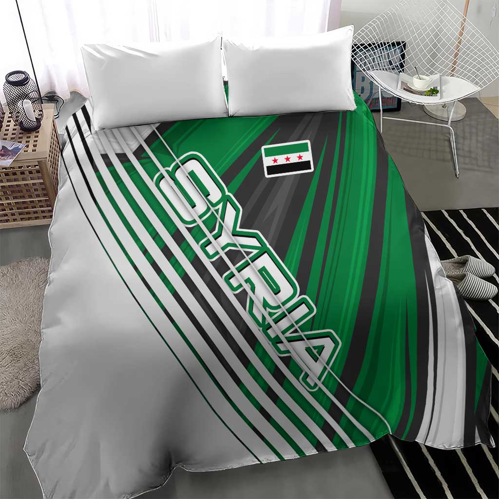 Modern Syria Flag Bedding Set with Green and Black Diagonal Stripe Design