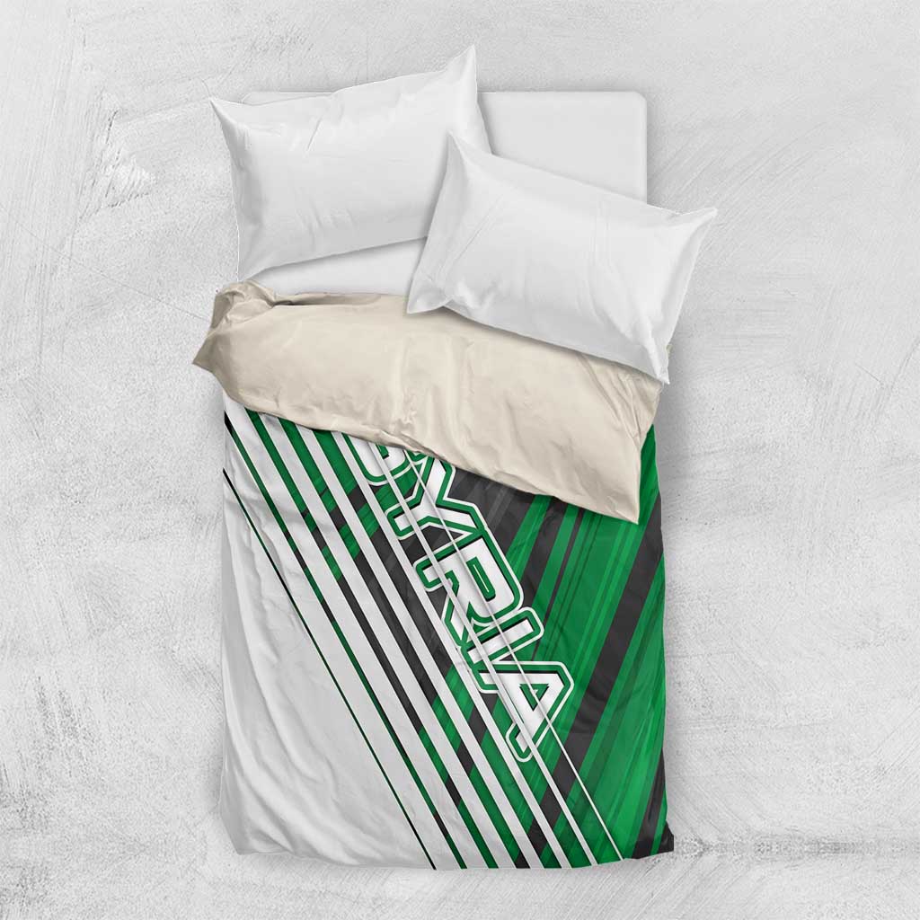 Modern Syria Flag Bedding Set with Green and Black Diagonal Stripe Design