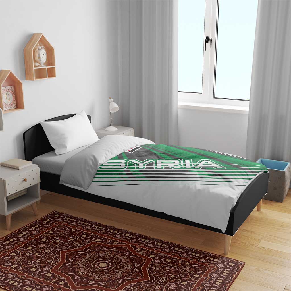 Modern Syria Flag Bedding Set with Green and Black Diagonal Stripe Design