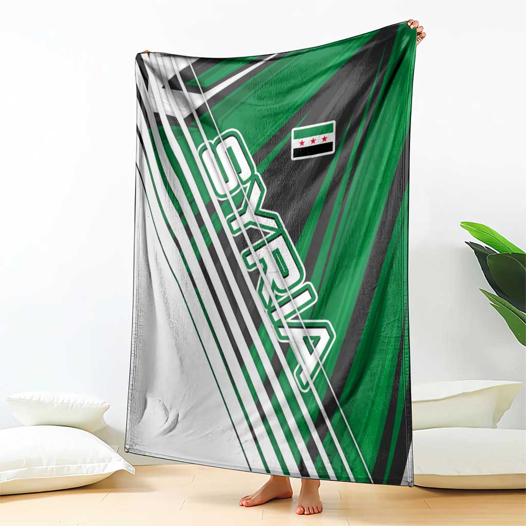 Modern Syria Flag Blanket with Green and Black Diagonal Stripe Design