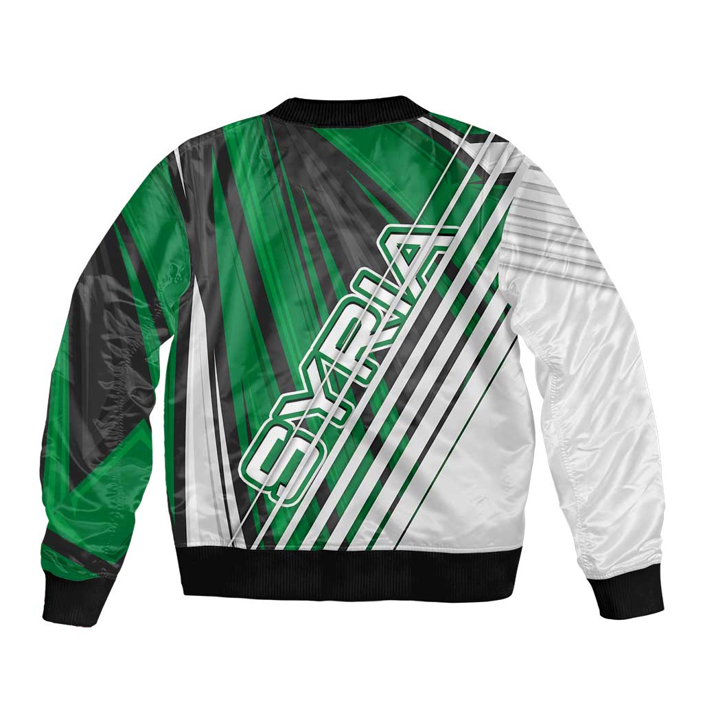 Modern Syria Flag Bomber Jacket with Green and Black Diagonal Stripe Design