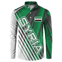 Modern Syria Flag Button Sweatshirt with Green and Black Diagonal Stripe Design