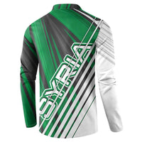 Modern Syria Flag Button Sweatshirt with Green and Black Diagonal Stripe Design