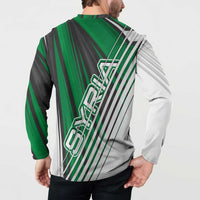 Modern Syria Flag Button Sweatshirt with Green and Black Diagonal Stripe Design