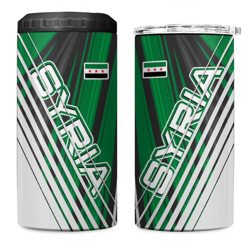 Modern Syria Flag 4 in 1 Can Cooler Tumbler with Green and Black Diagonal Stripe Design