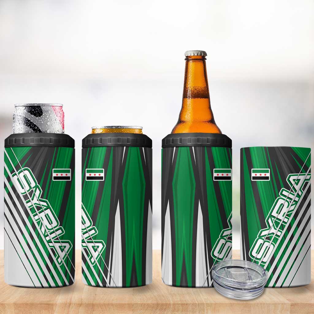 Modern Syria Flag 4 in 1 Can Cooler Tumbler with Green and Black Diagonal Stripe Design