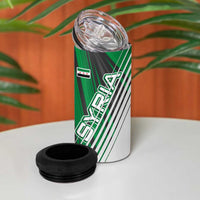 Modern Syria Flag 4 in 1 Can Cooler Tumbler with Green and Black Diagonal Stripe Design
