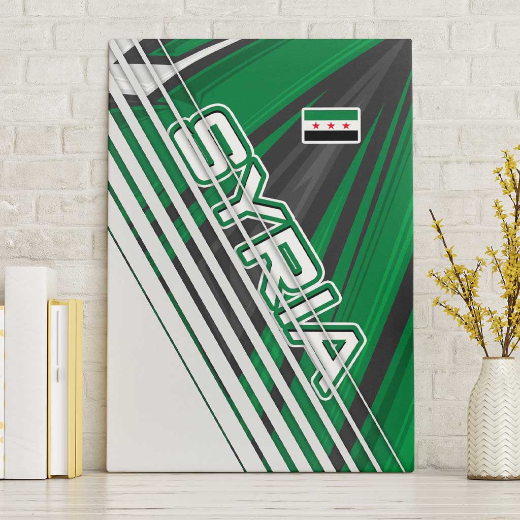 Modern Syria Flag Canvas Wall Art with Green and Black Diagonal Stripe Design