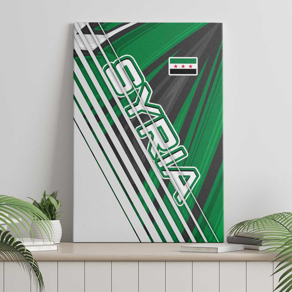 Modern Syria Flag Canvas Wall Art with Green and Black Diagonal Stripe Design