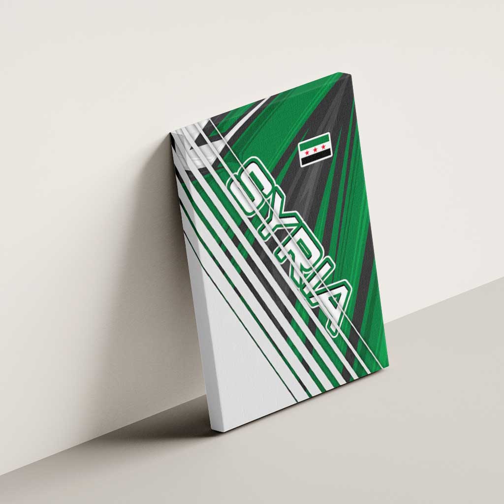 Modern Syria Flag Canvas Wall Art with Green and Black Diagonal Stripe Design